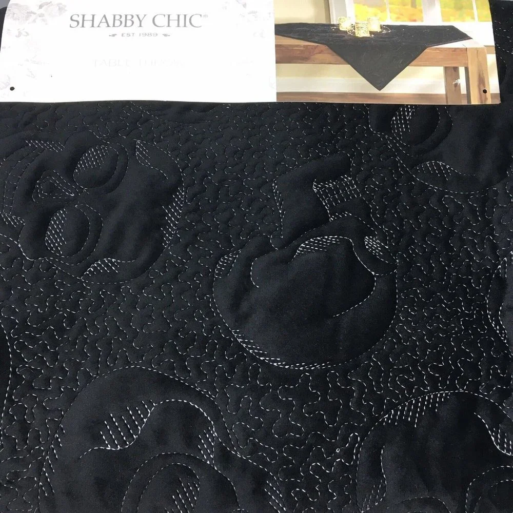 Shabby Chic Halloween Silver Skull Black Velvet Tablecloth 50